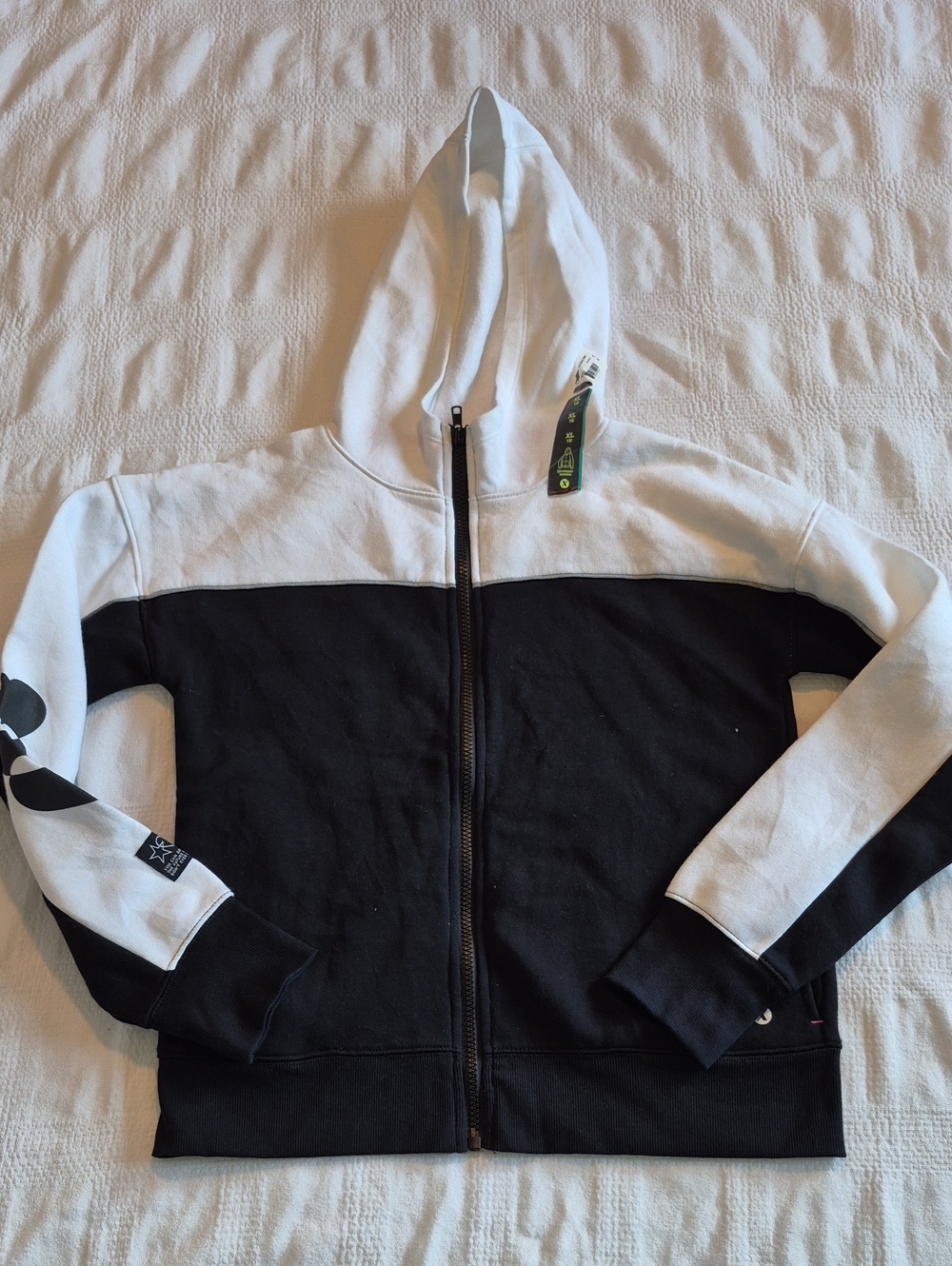 Xersion girls XL or 16 full zip hoodie sweatshirt, has pockets black/white NEW